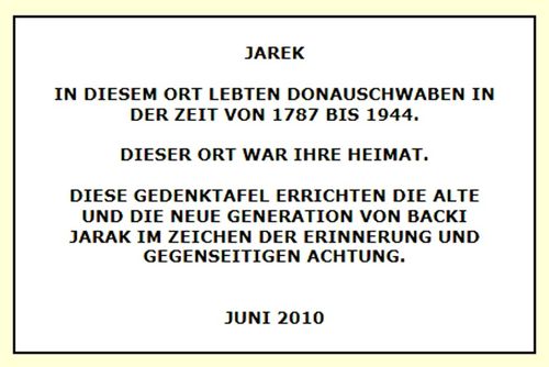 Picture 12 – The German text of the new Jarek Memorial plaque in the foyer of the town hall in Bački Jarak.